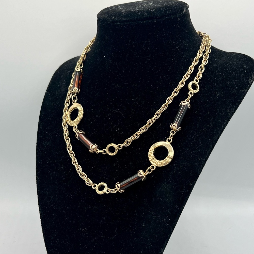Vintage SARAH COVENTRY gold tone beaded wrap necklace 30” chunky